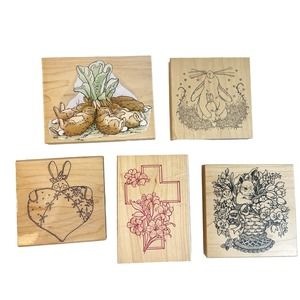 Rubber Stamps Lot of 5 Large Craft Easter Bunnies Bunny Rabbit Cross Lily
